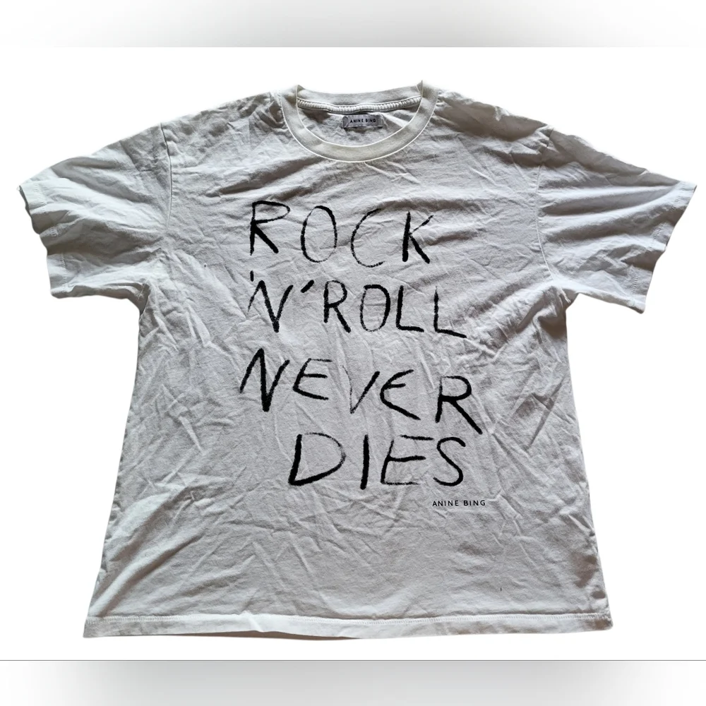 Anine Bing White T Shirt Womens 100% Cotton White Rock N Roll Size L Punk - Picture 2 of 8